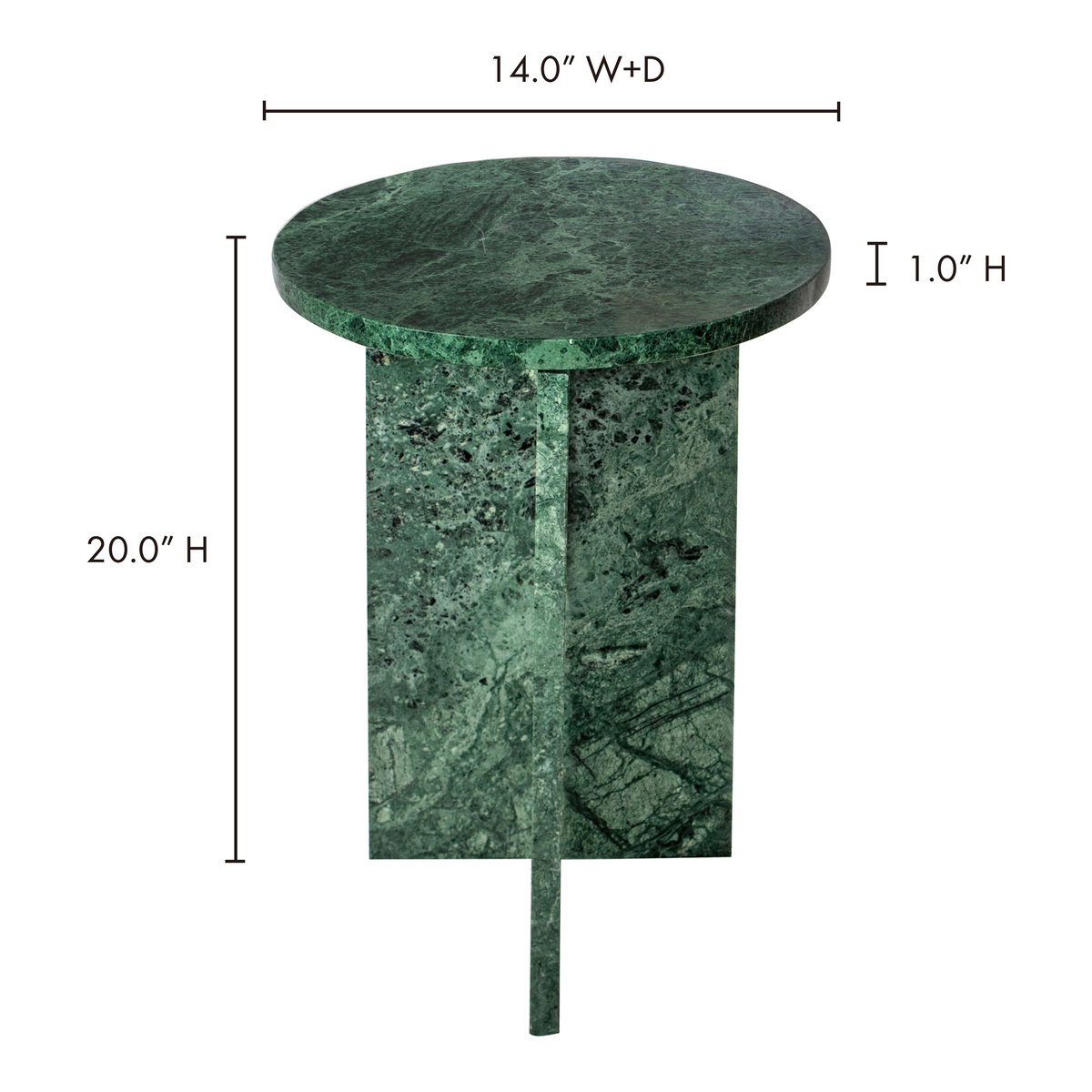 Grace Accent Table Green Marble, Side & End Table by Moe's Home, 14" width x 20" height x 14" depth View 9