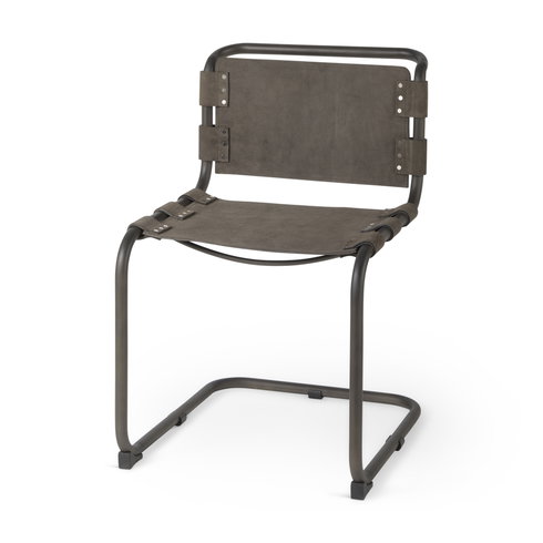 Berbick Open Back Dining Side Chair | Gray Suede with Iron