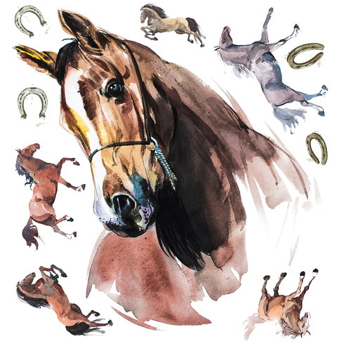 Watercolor Wild Horses Giant Wall Decals