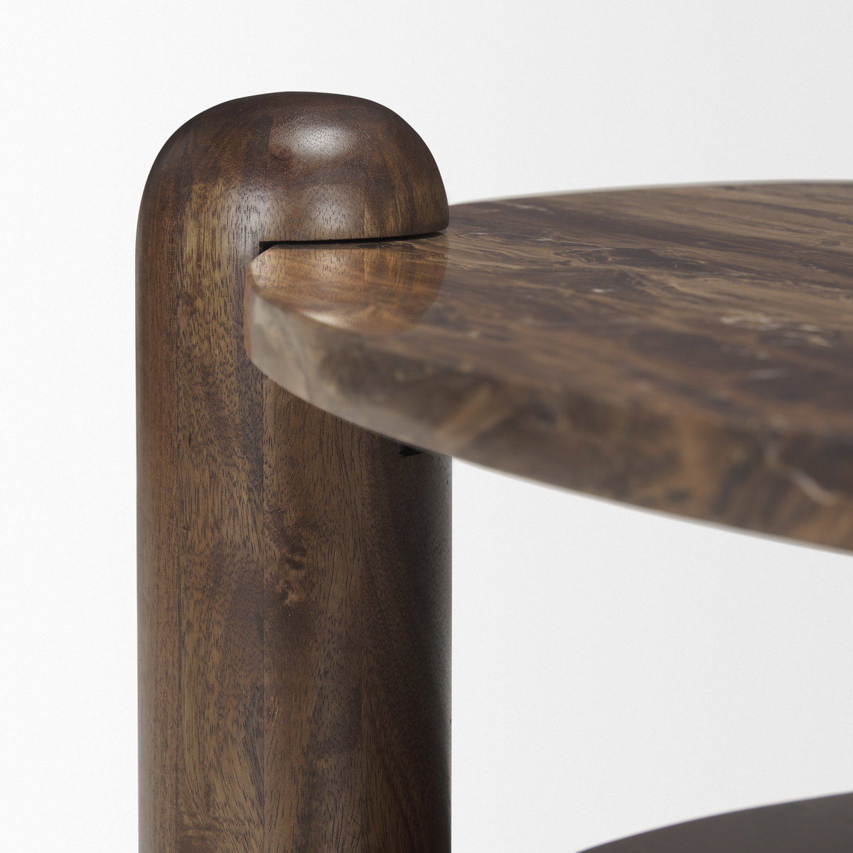 Jovia Brown Mango Wood with Cappuccino Marble Round Coffee Table, by Mercana, 36" length x 36" width x 16" height View 12
