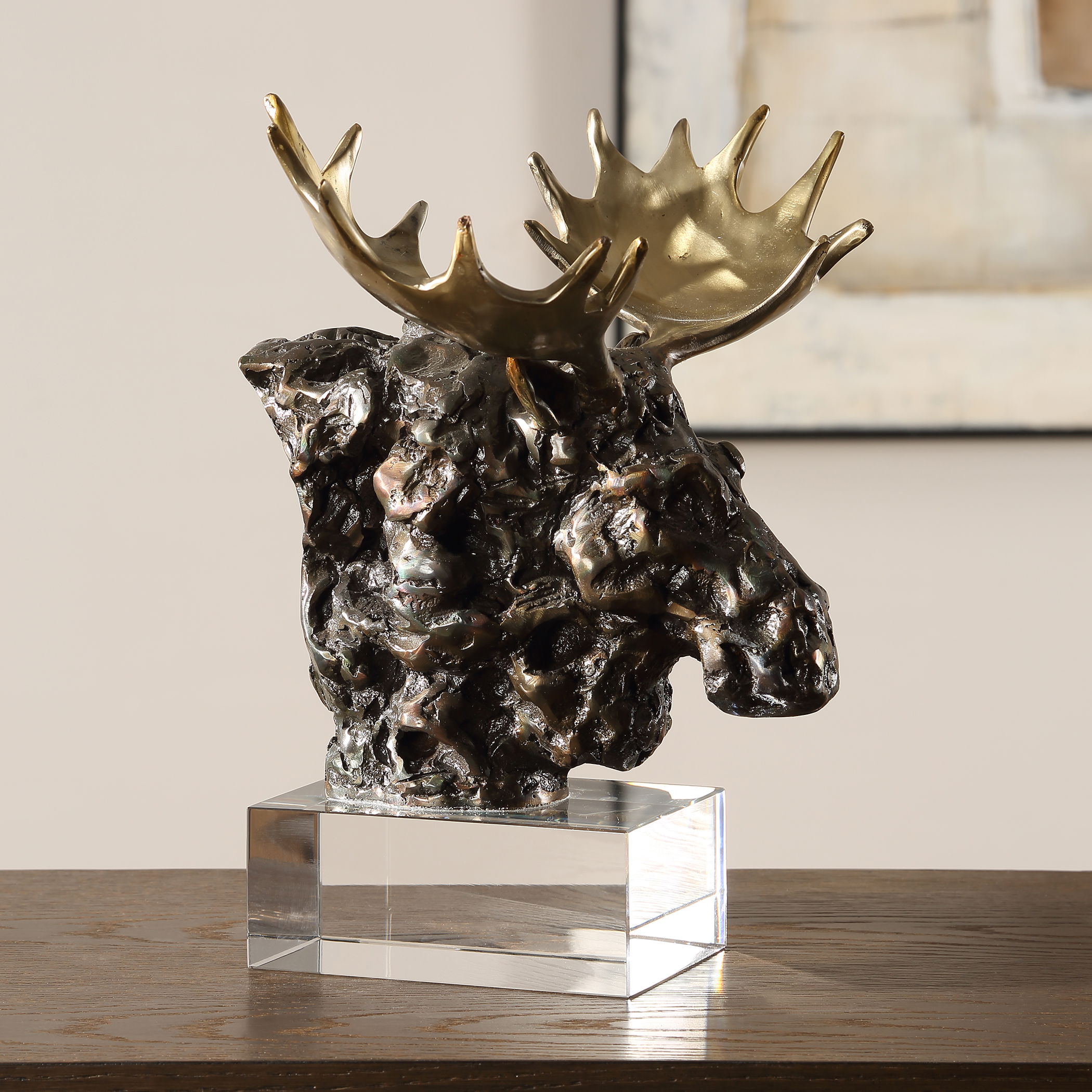Moose Bust Bronze Sculpture, Decorative by Uttermost, 12.25" width x 9" height x 12.25" depth View 2
