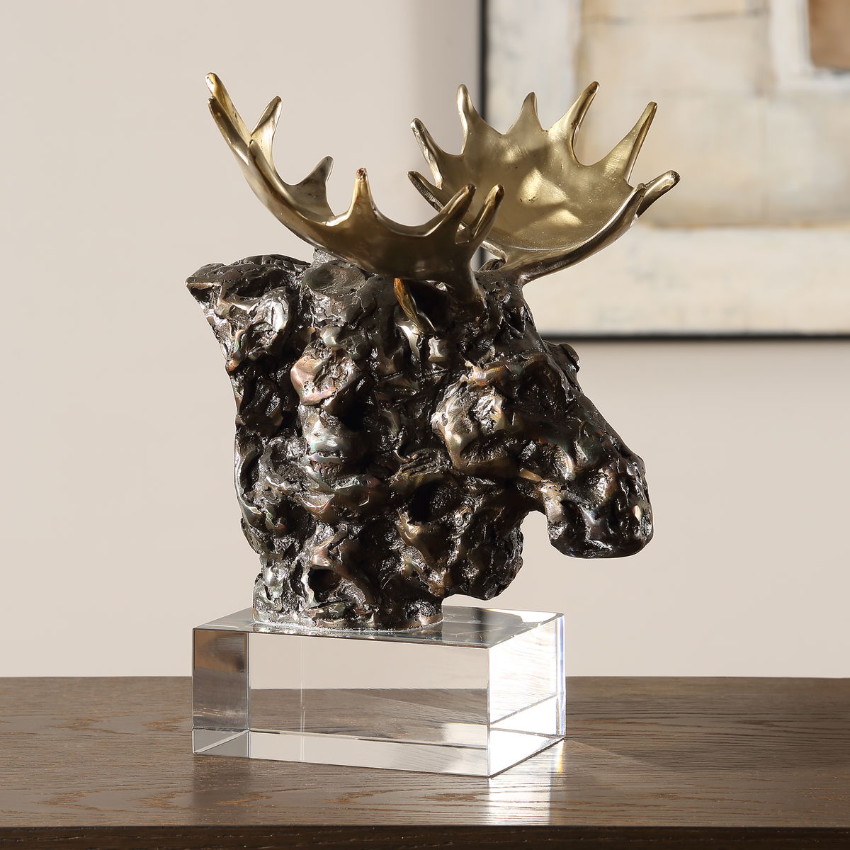 Moose Bust Bronze Sculpture, Figurines & Statue by Uttermost, 12.25" width x 9" height x 12.25" depth View 2