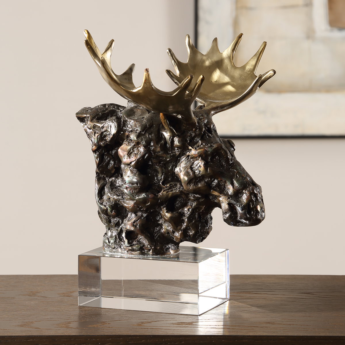 Moose Bust Bronze Sculpture, Figurines & Statue by Uttermost, 12.25" width x 9" height x 12.25" depth View 2