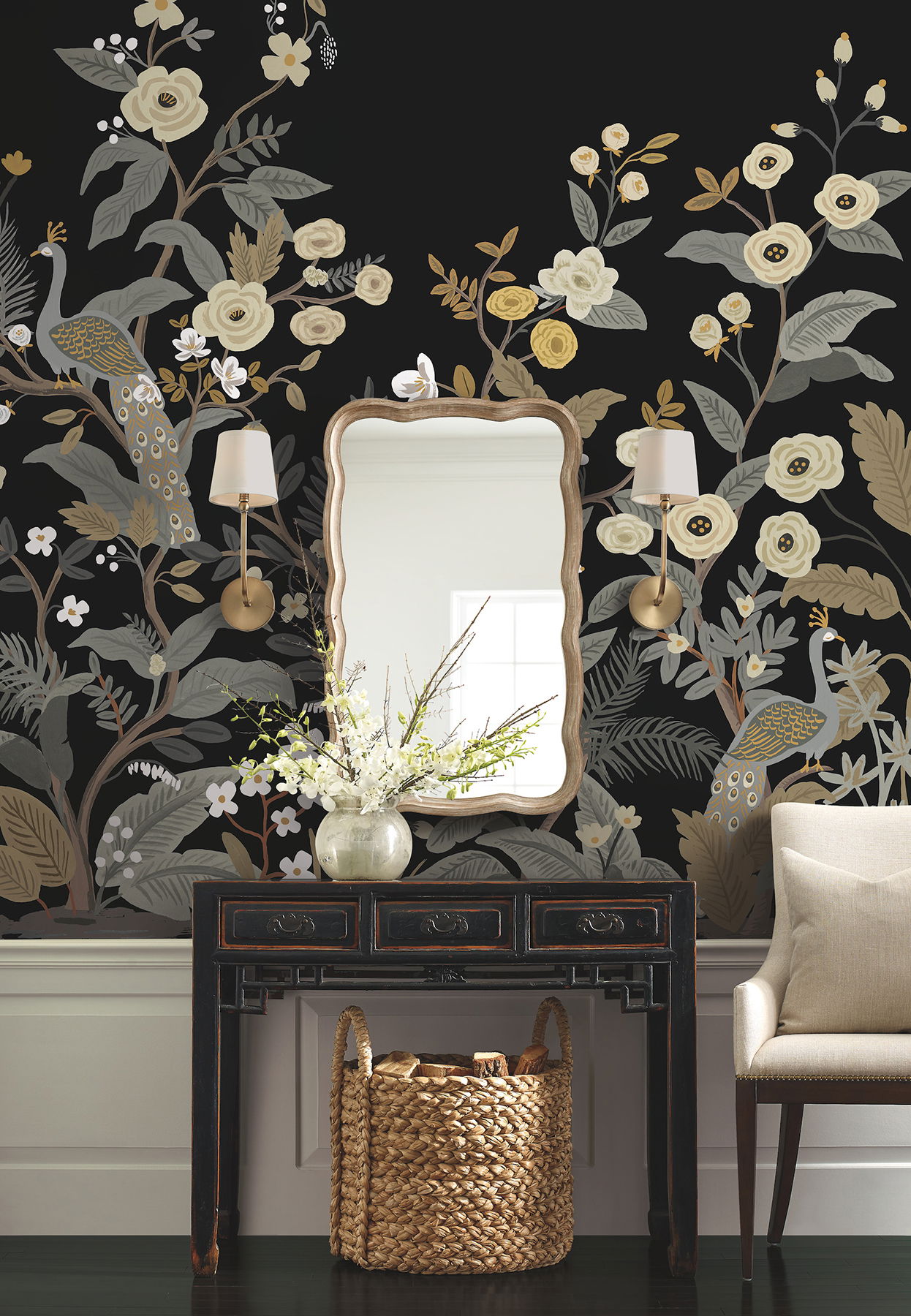 Peacock Black Wall Mural, Wallpaper by York Wall, 10'2.4" length x 2'3" width x 0.02" depth View 2