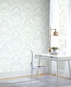 Egret Damask Blue Wallpaper thumbnail 1