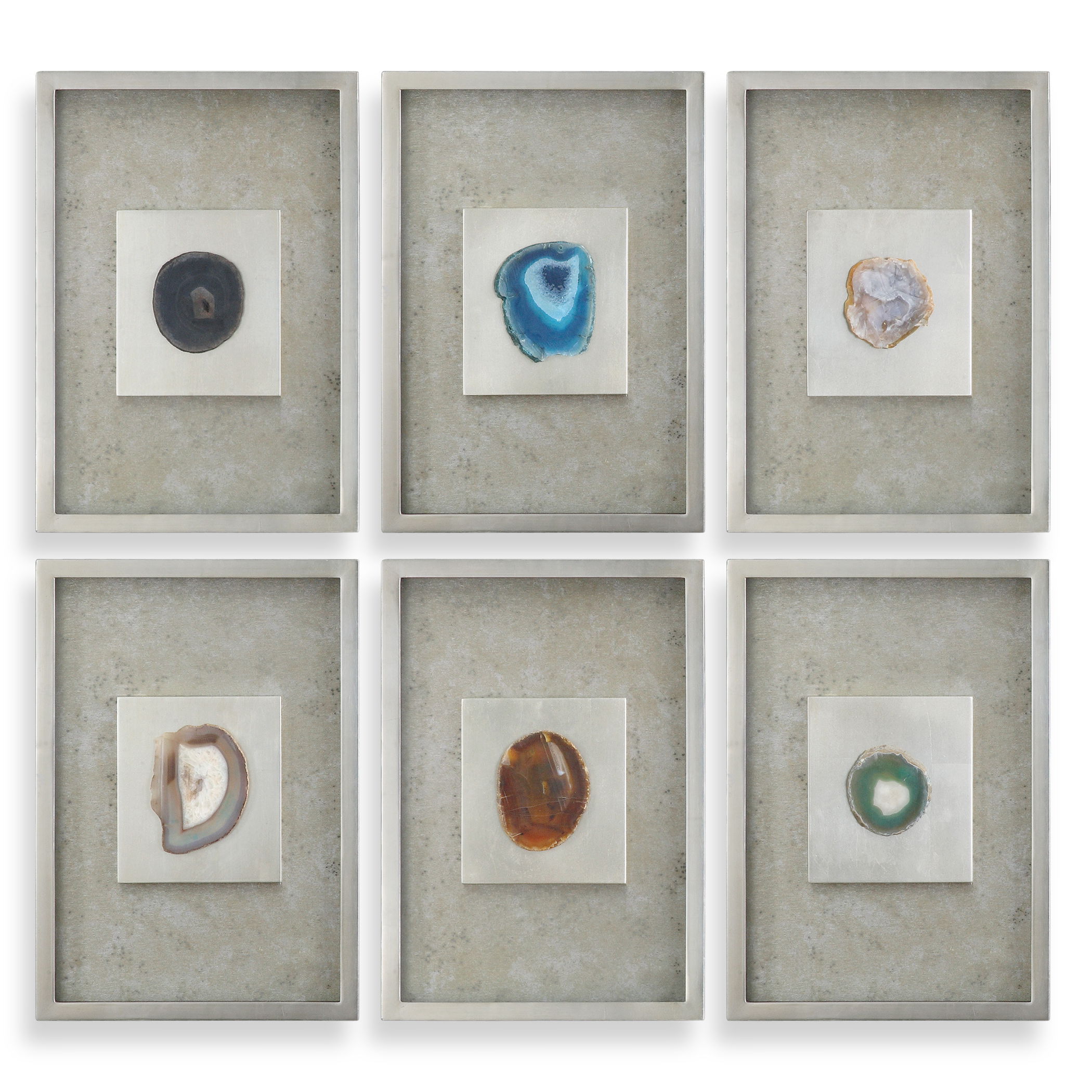 Agate Stone Silver Wall Art S/6 large image 