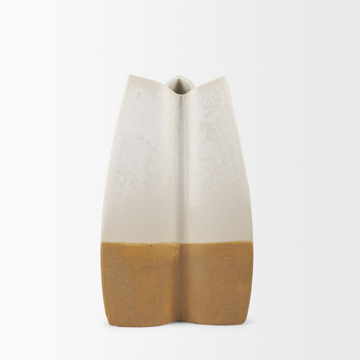 Vania Small Off White with Tan Textured Ceramic Vase, by Mercana, 7.22" length x 7.28" width x 13.5" height View 8
