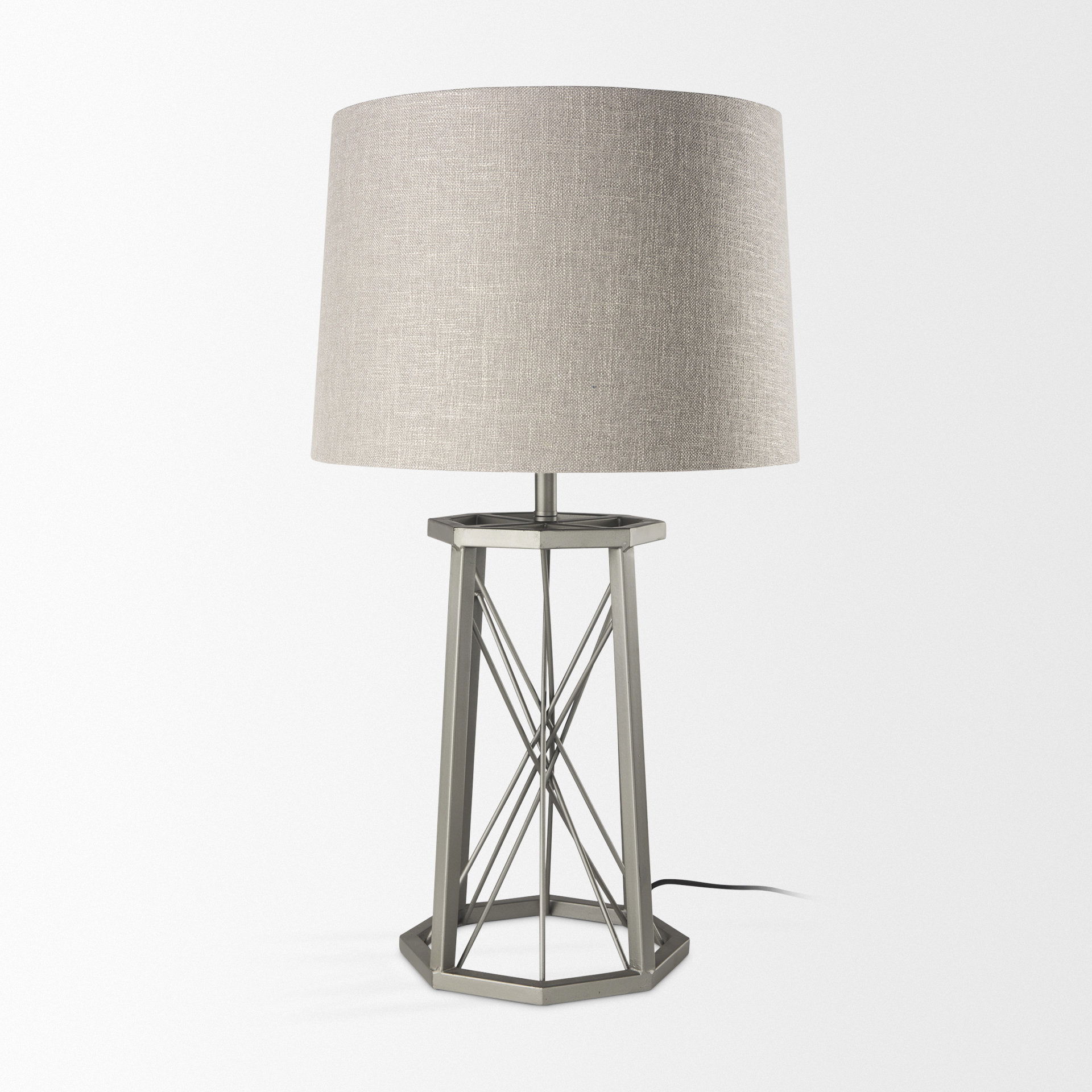 Raen (28.5'H) Gray Metal Octagonal Base with Beige Shade Table Lamp, by Mercana, 16" length x 16" width x 28.5" height View 5