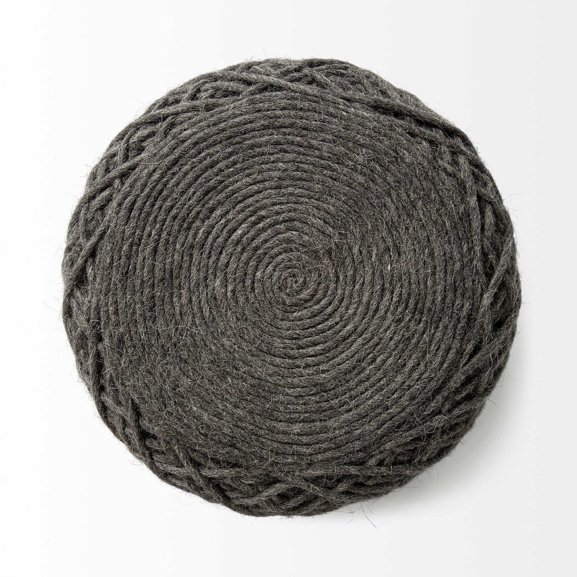 Allium Dark Gray Handwoven Wool Cylindrical Pouf, Ottoman by Mercana, 15.75" length x 15.75" width x 17.75" height View 6
