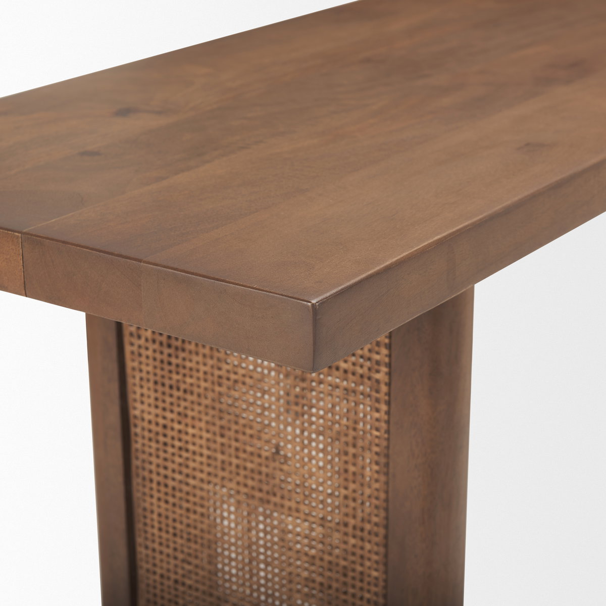 Grier 65' Medium Brown Solid Wood with Cane Console Table, by Mercana, 65" length x 16" width x 29" height View 7