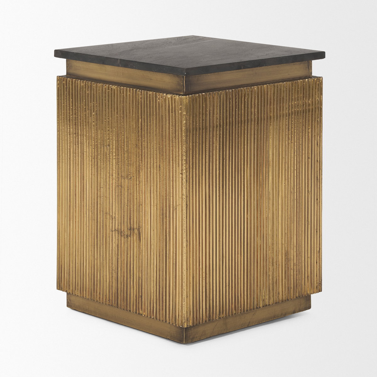 Satima Black Marble with Gold Metal Square Fluted Accent Table, Side & End Table by Mercana, 16" length x 16" width x 22" height View 7
