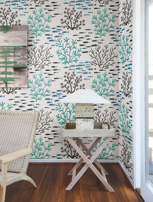 Marine Garden Blue & Brown Wallpaper