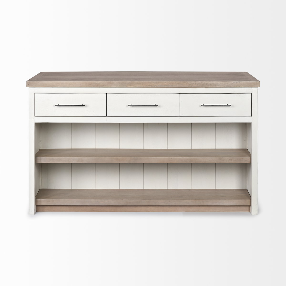 Fairview II White and Brown Two-Tone Stain Solid Wood Kitchen Island, by Mercana, 60" length x 30" width x 34.5" height View 3
