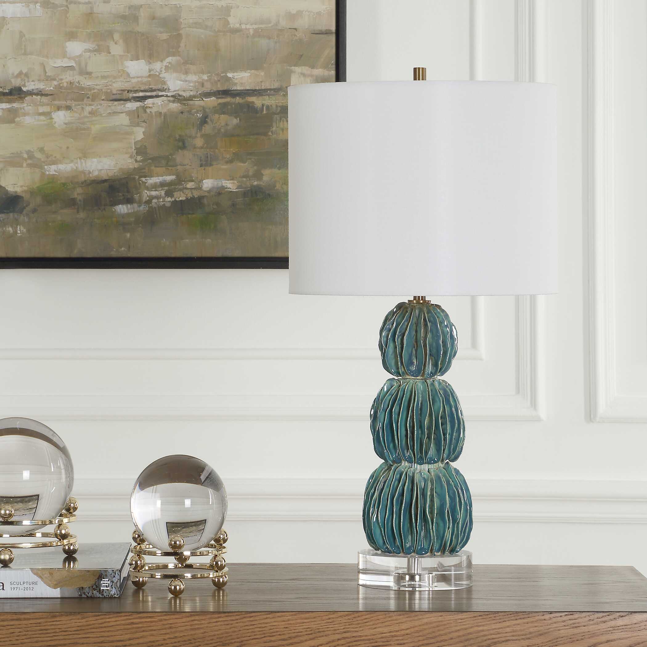 Bonaire Teal Blue Table Lamp, by Uttermost, 13" width x 25.25" height x 13" depth View 4