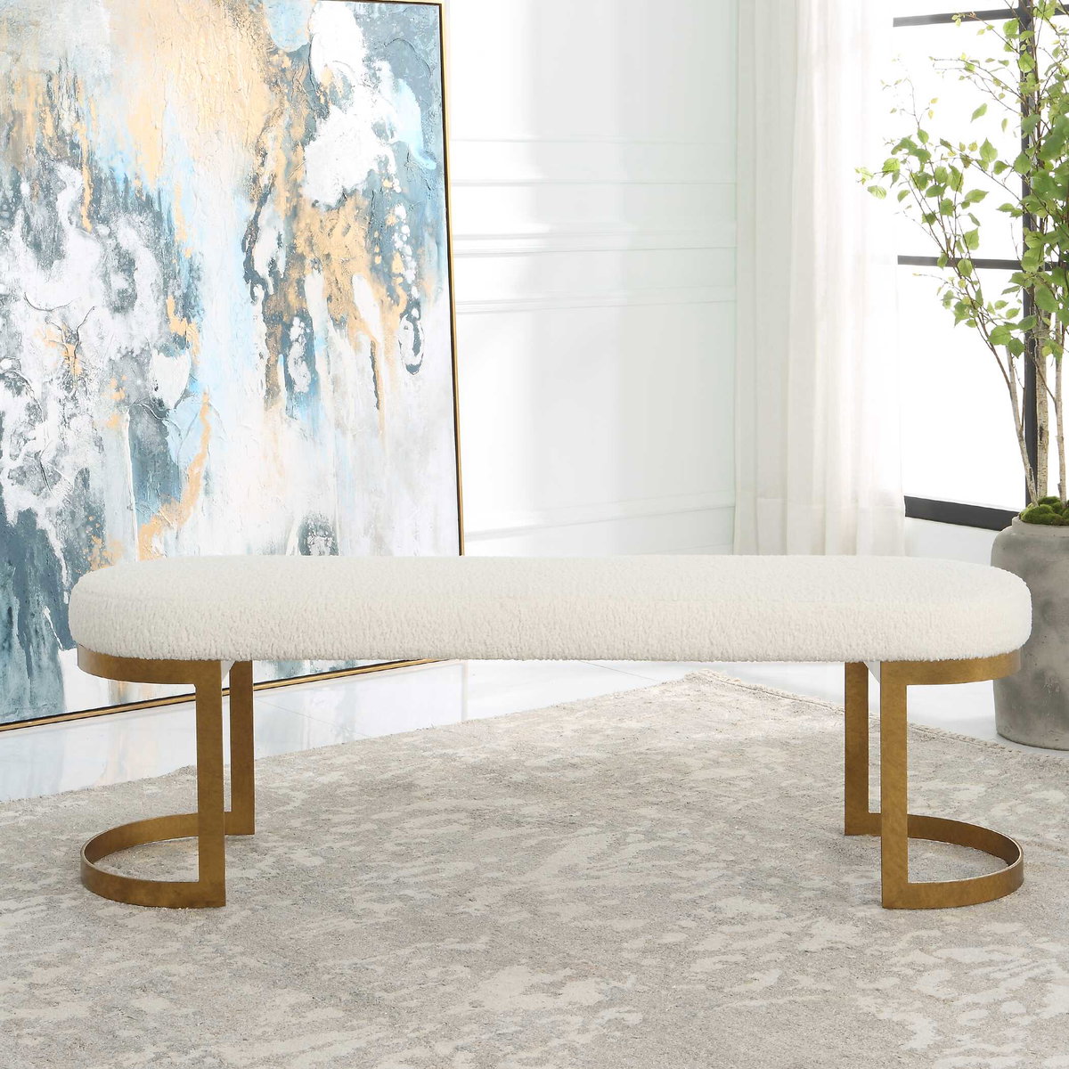 Infinity Gold Bench, Benche by Uttermost, 60" width x 19" height x 16.25" depth View 4