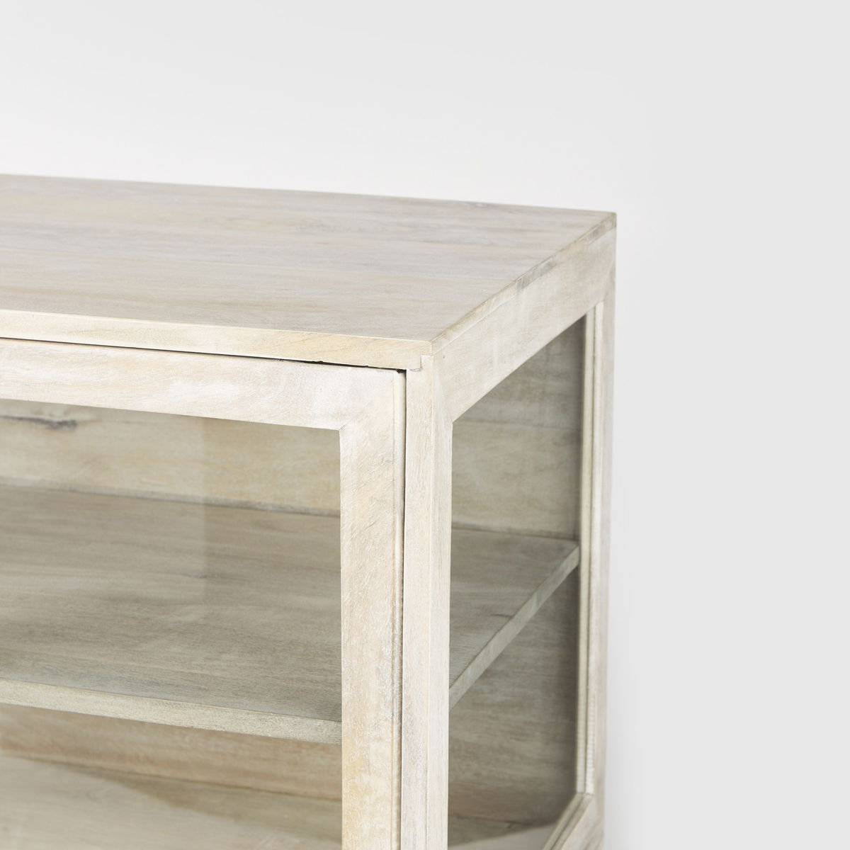 Arelius 36L x 18W x 32H White Wood, Gold Metal Base with 2 Glass Doors Accent Cabinet, Cabinets & Chest by Mercana, 36" length x 18.75" width x 32" height View 8