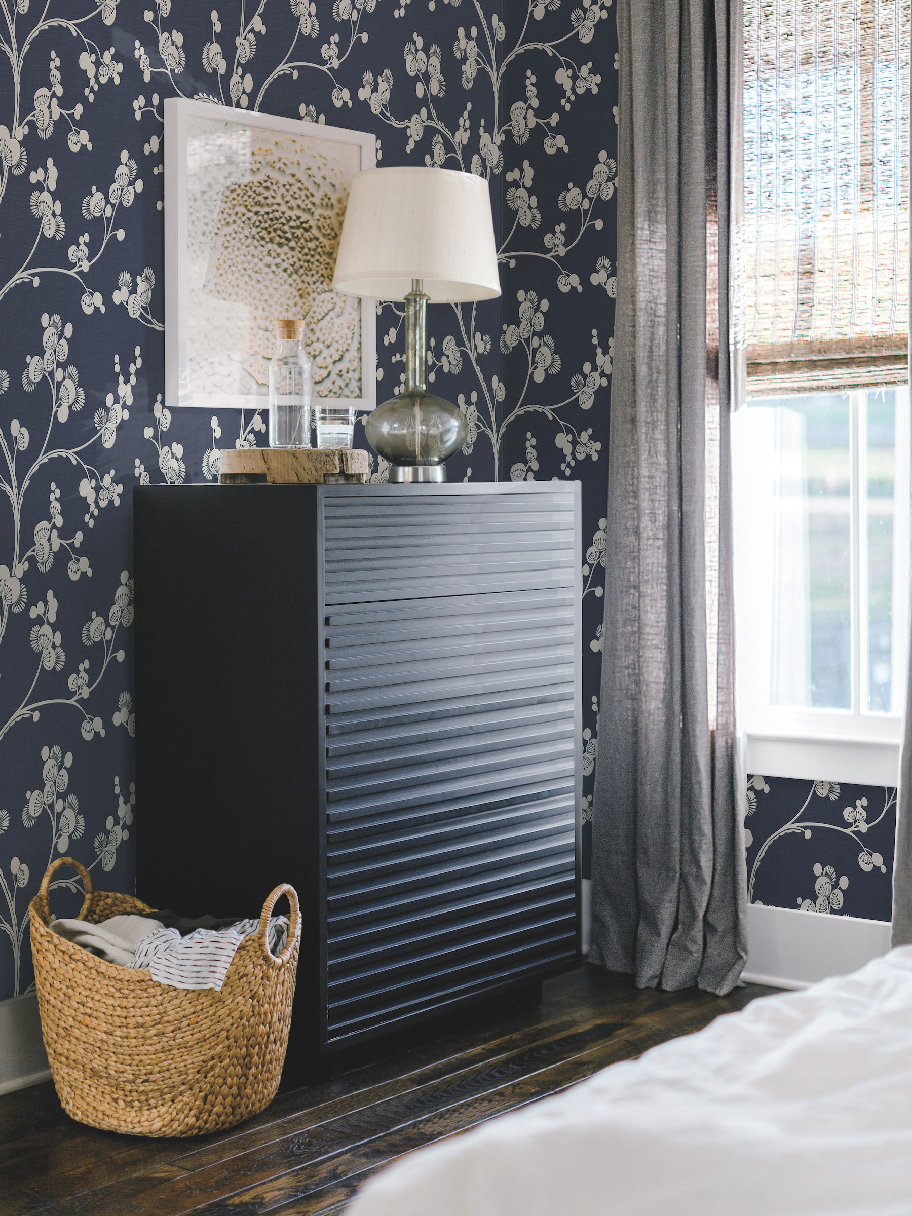 Dahlia Trail Navy Wallpaper, by York Wall, 27' length x 2'3" width x 0.02" depth View 3