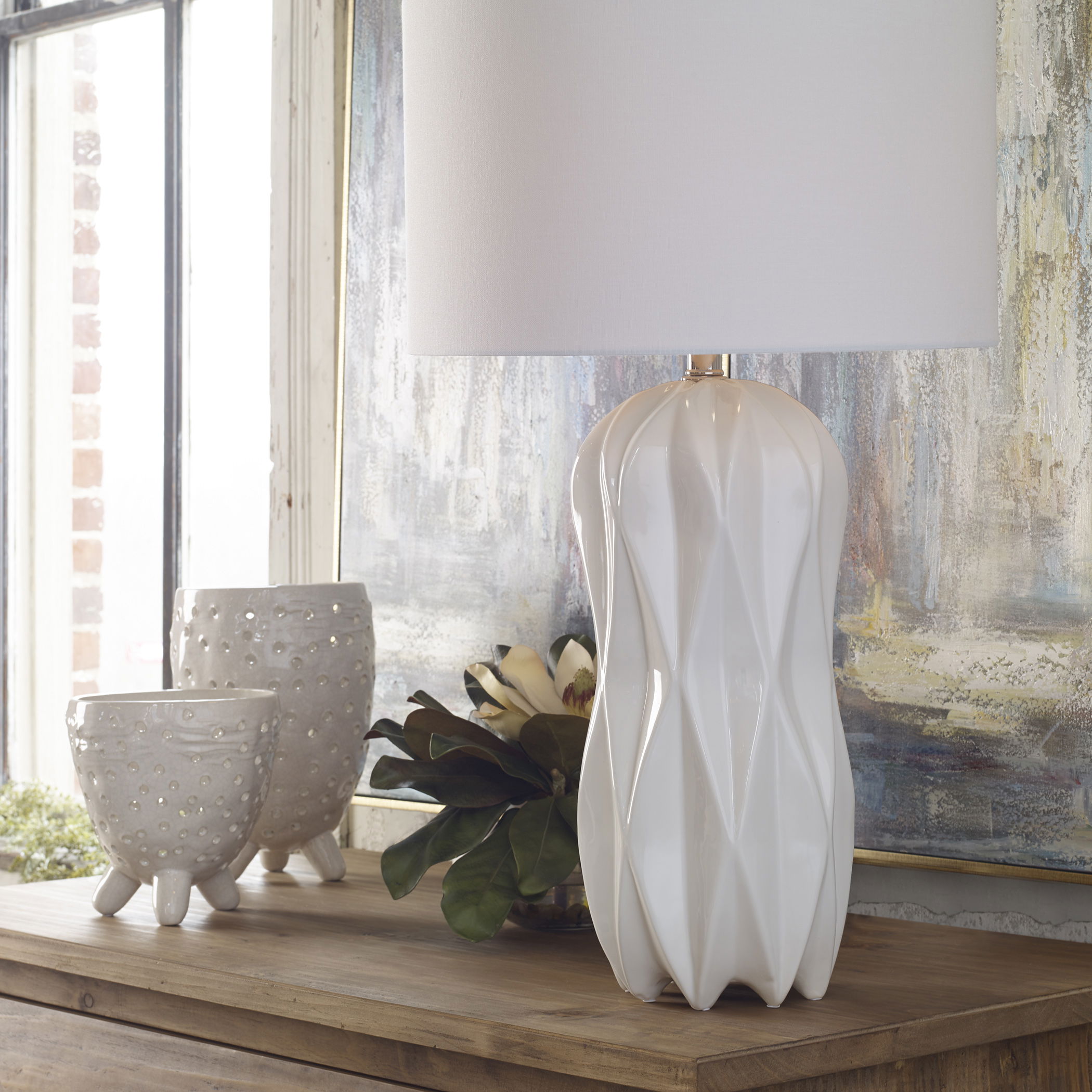 Malena Glossy White Table Lamp large image 