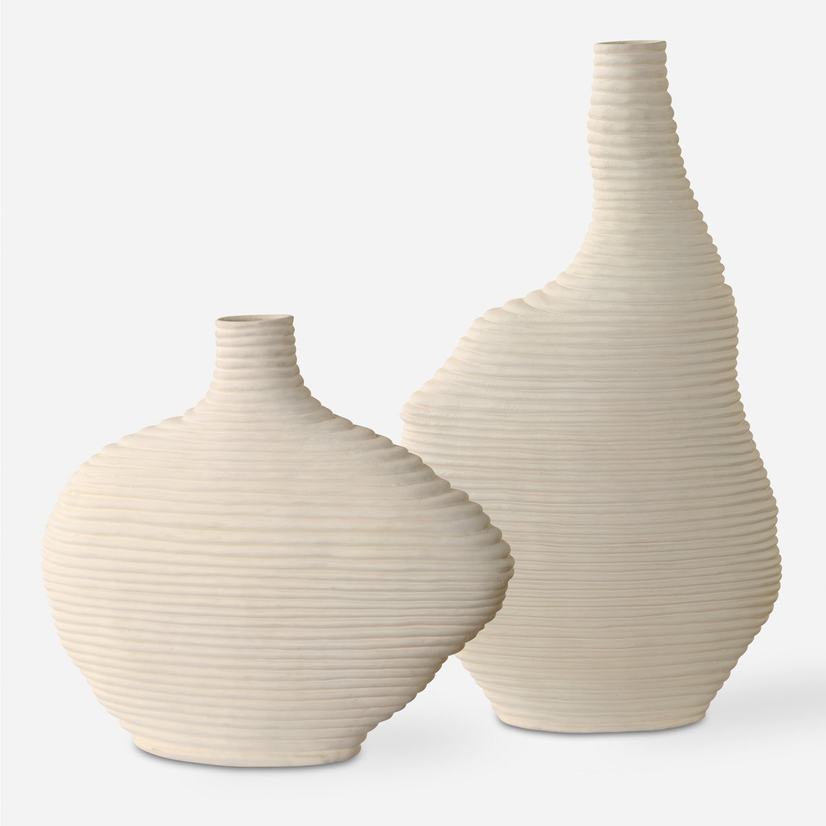 Duostacked Matte White Vases Set/2, by Uttermost, 10.5" width x 18" height x 4" depth View 1