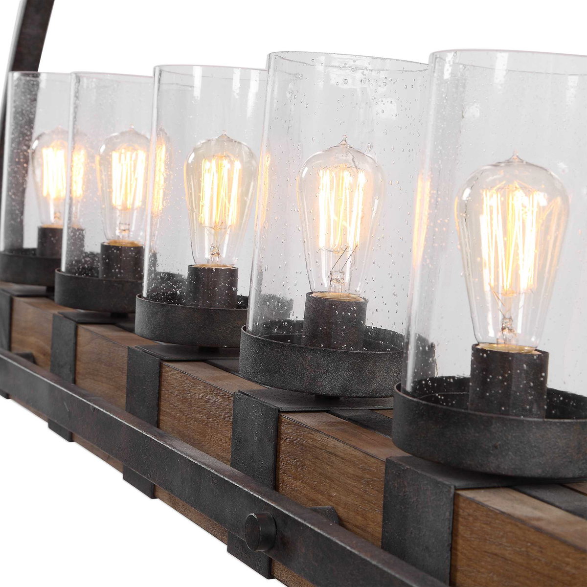 Atwood 5 Light Rustic Linear Chandelier, Linear Suspension by Uttermost, 51" width x 30.75" height x 7.75" depth View 6
