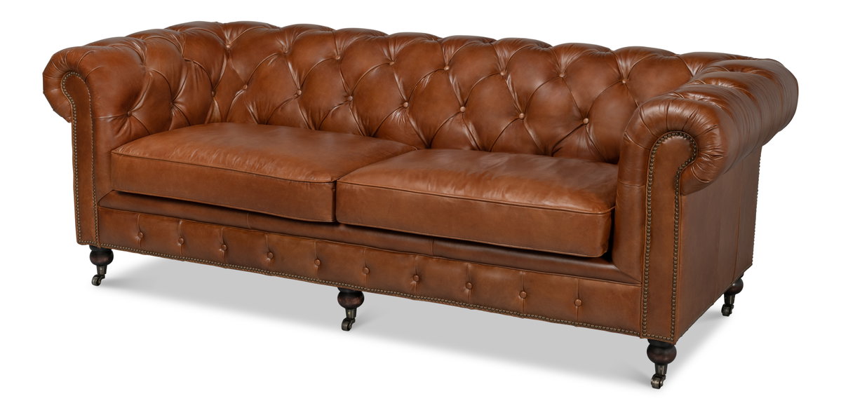 Castered Chesterfield Sofa, by Sarreid, 3'2" length x 7'5" width x 2'8" height View 1