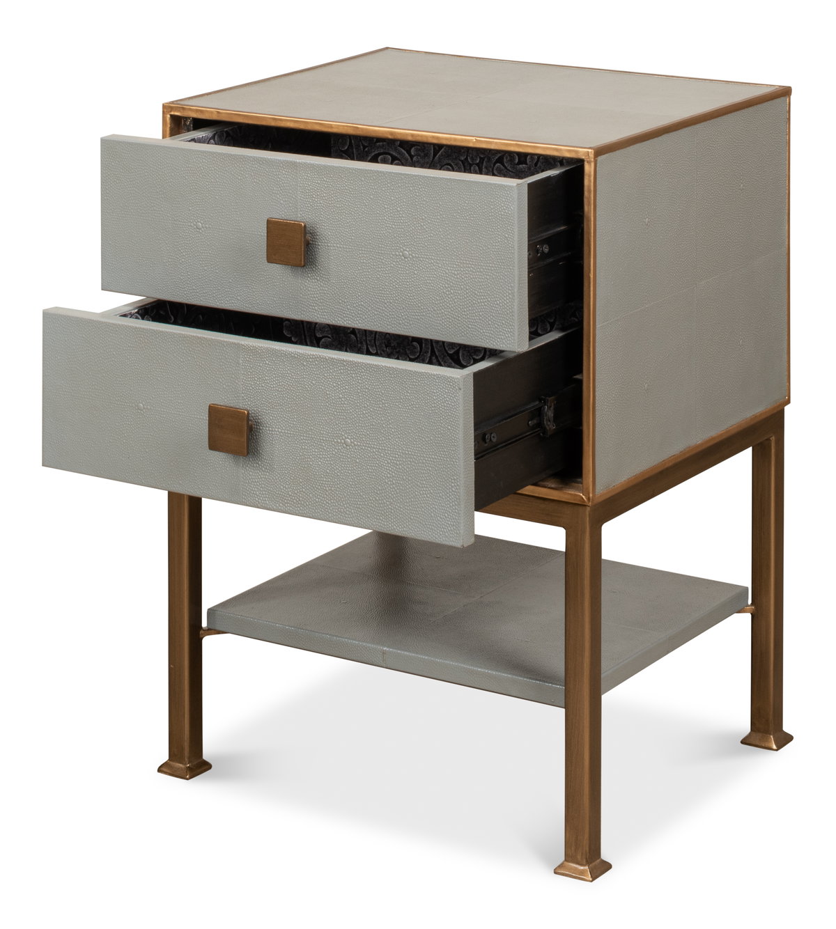 Gillian Two Drawer Nightstand  Storm Gry, by Sarreid, 1'3" length x 1'6" width x 2'1" height View 8