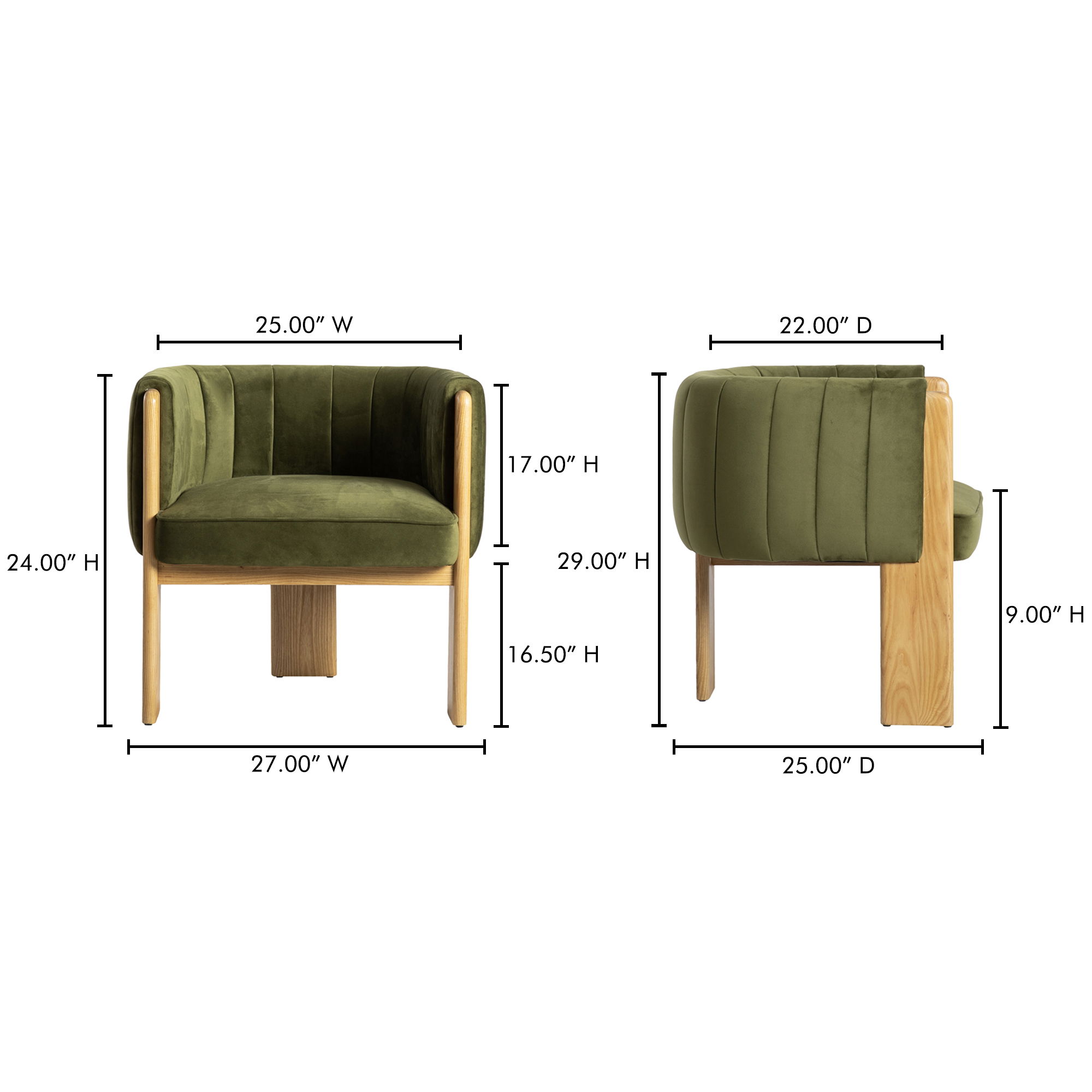 Sofi Accent Chair Truly Olive, by Moe's Home, 29" width x 28.25" height x 26.25" depth View 8