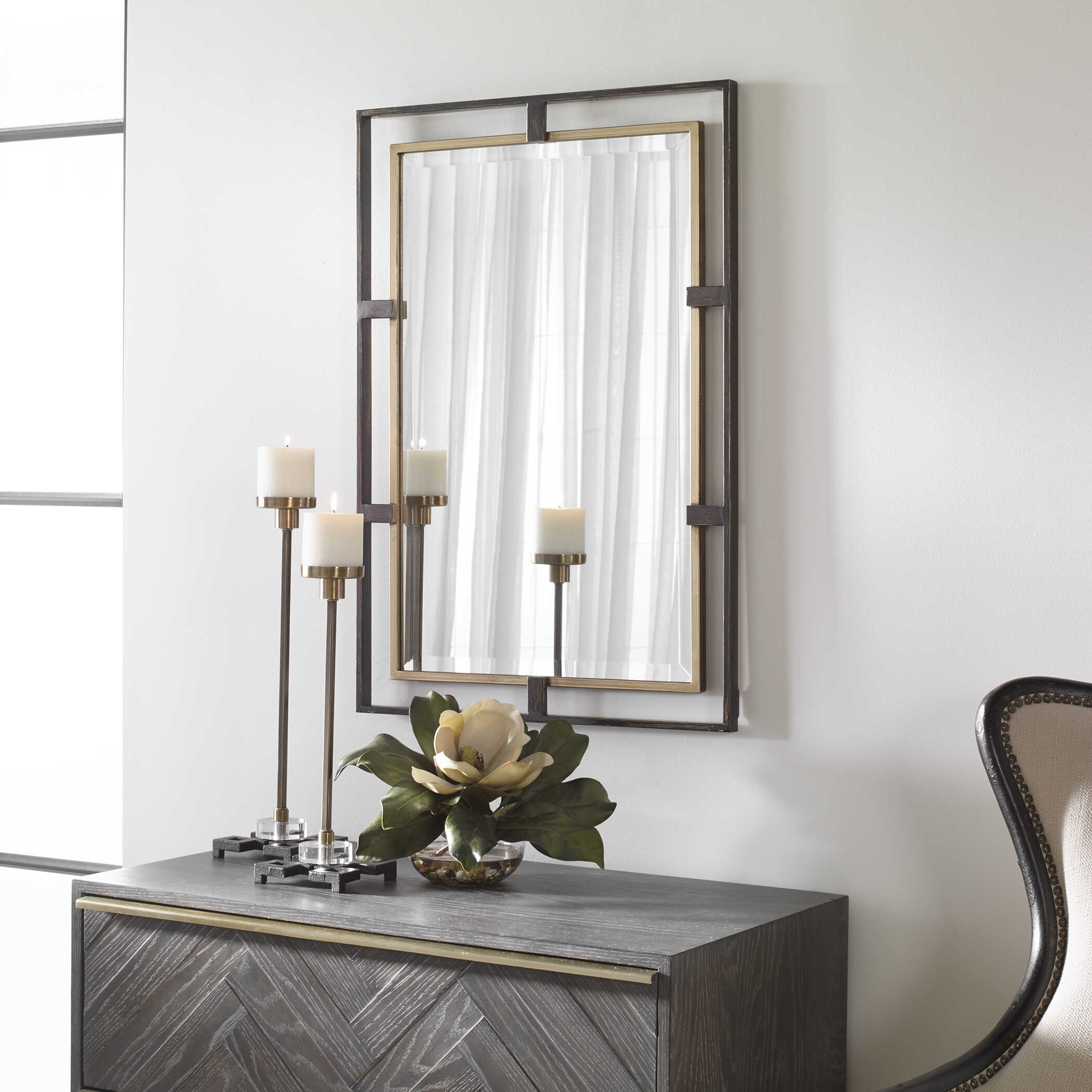 Carrizo Gold & Bronze Rectangle Mirror, by Uttermost, 22" width x 32" height x 1.25" depth View 4