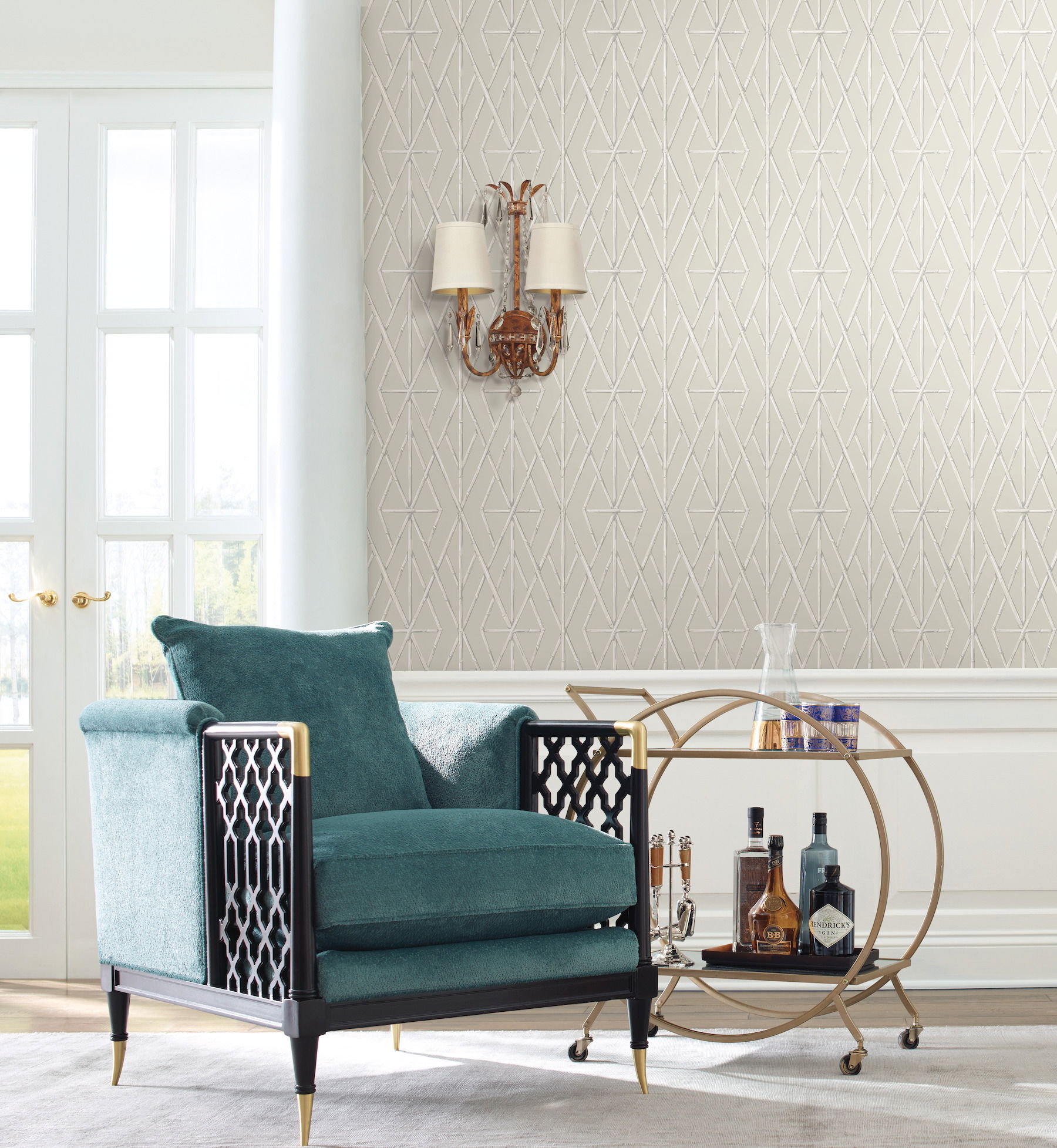 Riviera Bamboo Trellis Cream Wallpaper large image 