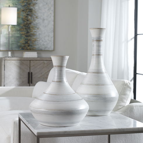 Potter Fluted Striped Vases Set/2