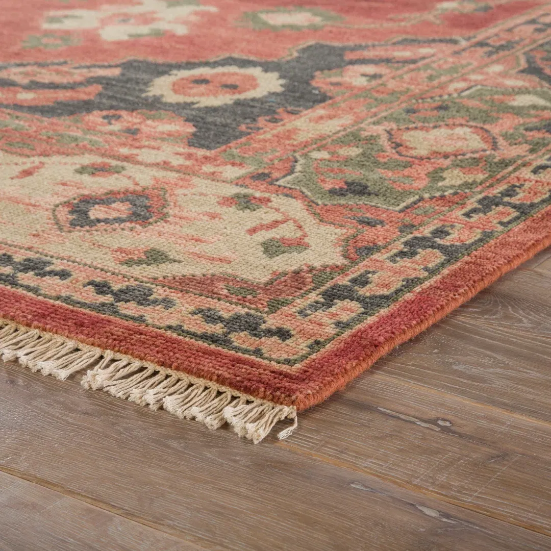 Village by Artemis Azra Hand-Knotted Salmon/Black Area Rug large image 