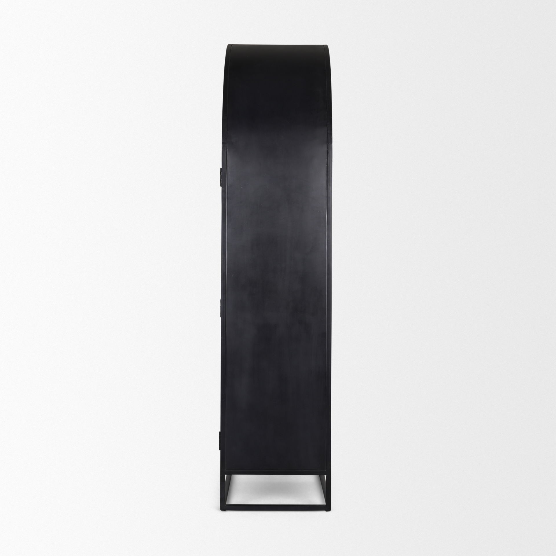 Sloan 80.5H Dark Brown Wood with Black Metal Arched Curio Cabinet, Cabinets & Sideboard by Mercana, 42" length x 18.5" width x 80" height View 8