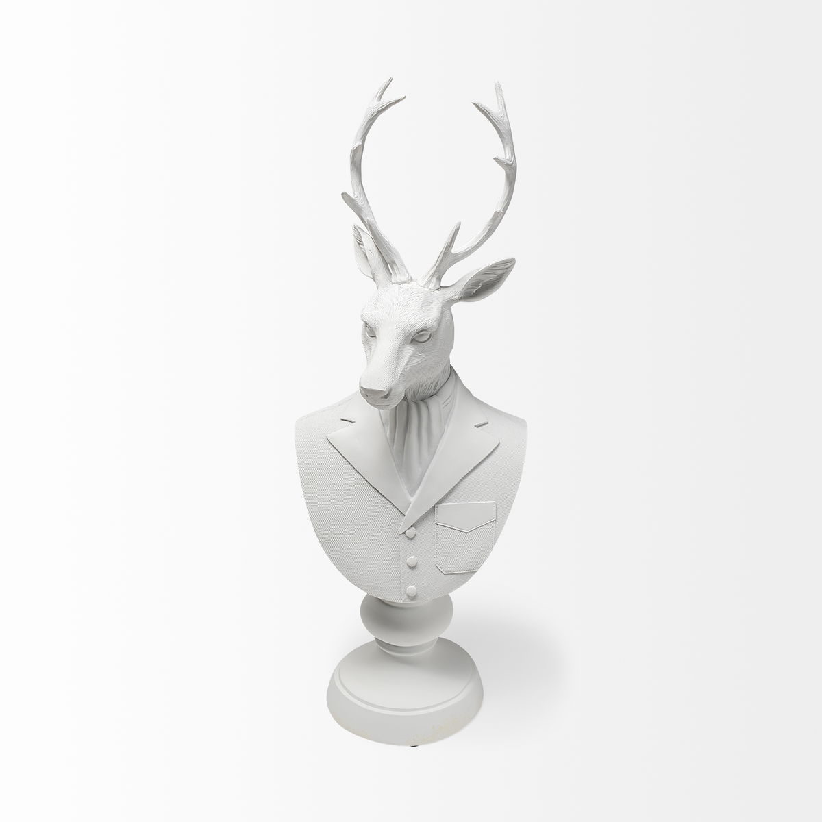 Mozart 22.5H White Painted Resin Deer In A Suit Bust, Decorative Object by Mercana, 8.27" length x 6.89" width x 23.23" height View 3