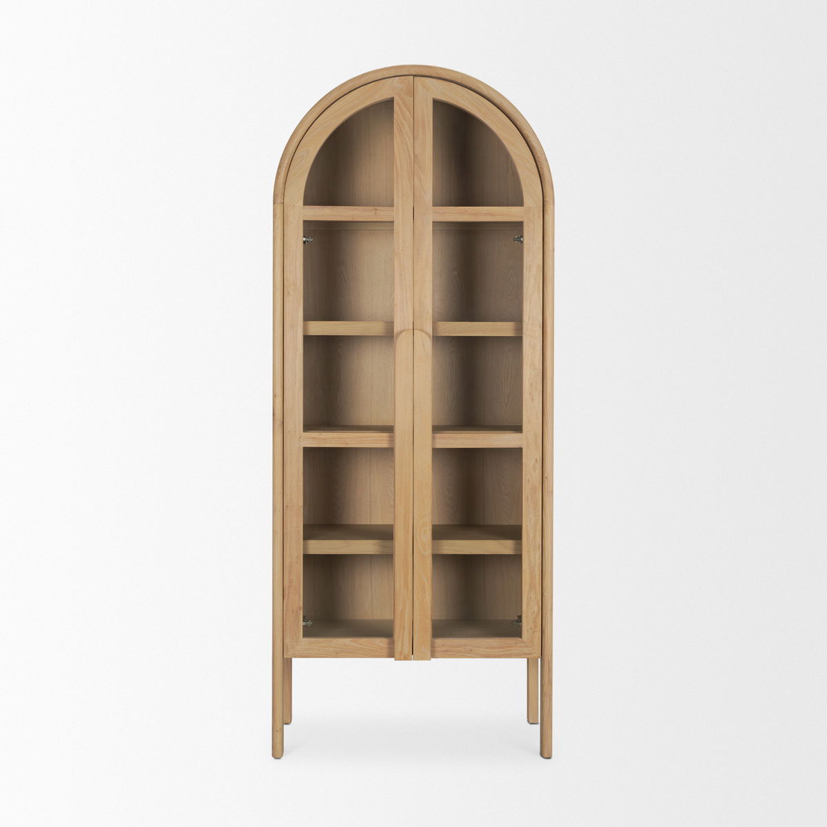 Callum Light Brown Elm Wood with Glass Doors  Arched Curio Cabinet, Cabinets & Sideboard by Mercana, 31" length x 17.7" width x 79" height View 4