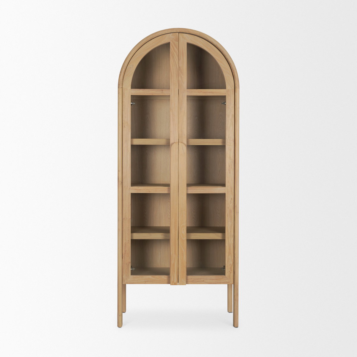 Callum Light Brown Elm Wood with Glass Doors  Arched Curio Cabinet, Cabinets & Sideboard by Mercana, 31" length x 17.7" width x 79" height View 4