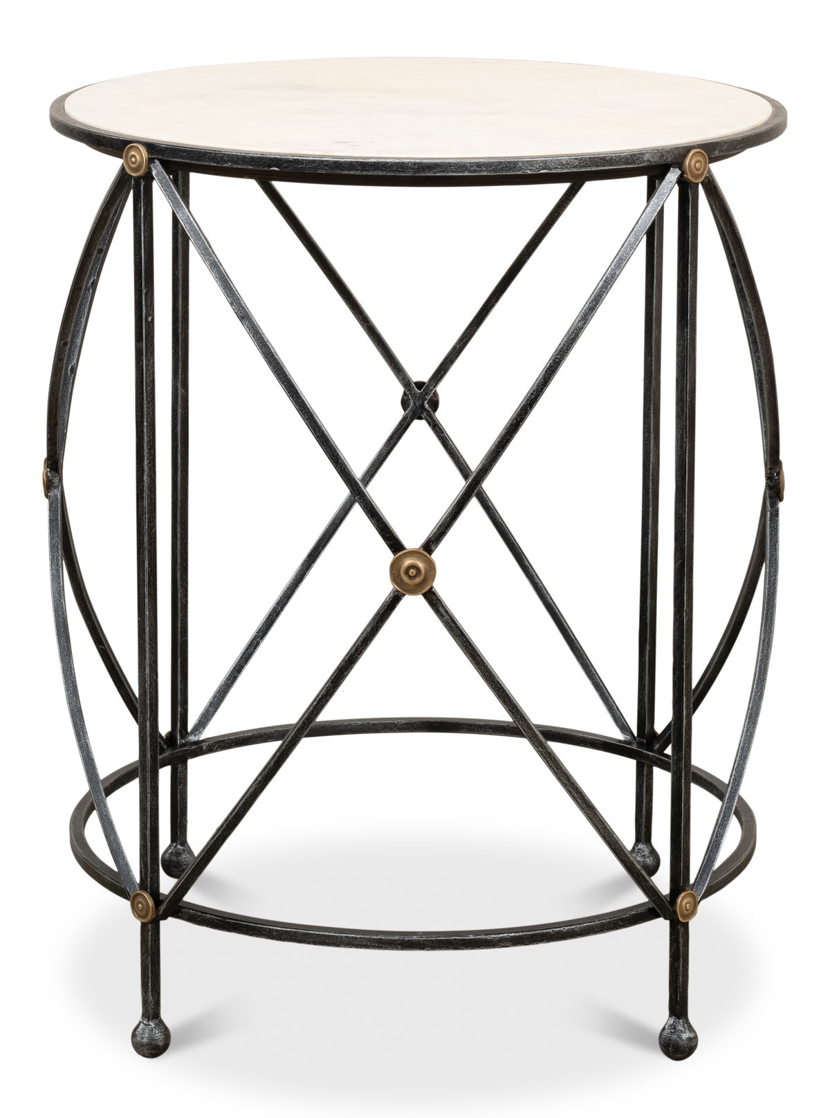 Drum & Fife Lamp Table  Aged Wht Marble, by Sarreid, 2' length x 2' width x 2'5" height View 2