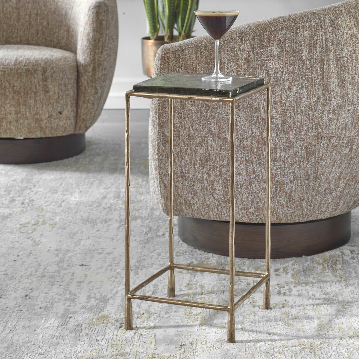 Ovard Antiqued Gold Accent Table, Side & End Table by Uttermost, 11.5" width x 24" height x 11.5" depth View 3