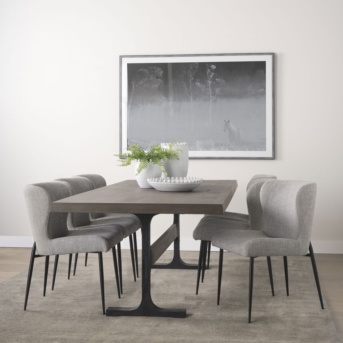 Araxi 95'L x 41'W Rectangular Trestle Dining Table | Brown Wood & Black Metal | Seats 8-10, by Mercana, 95" length x 41" width x 30" height View 2