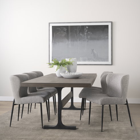 Araxi 95"L x 41"W Rectangular Trestle Dining Table | Brown Wood & Black Metal | Seats 8-10