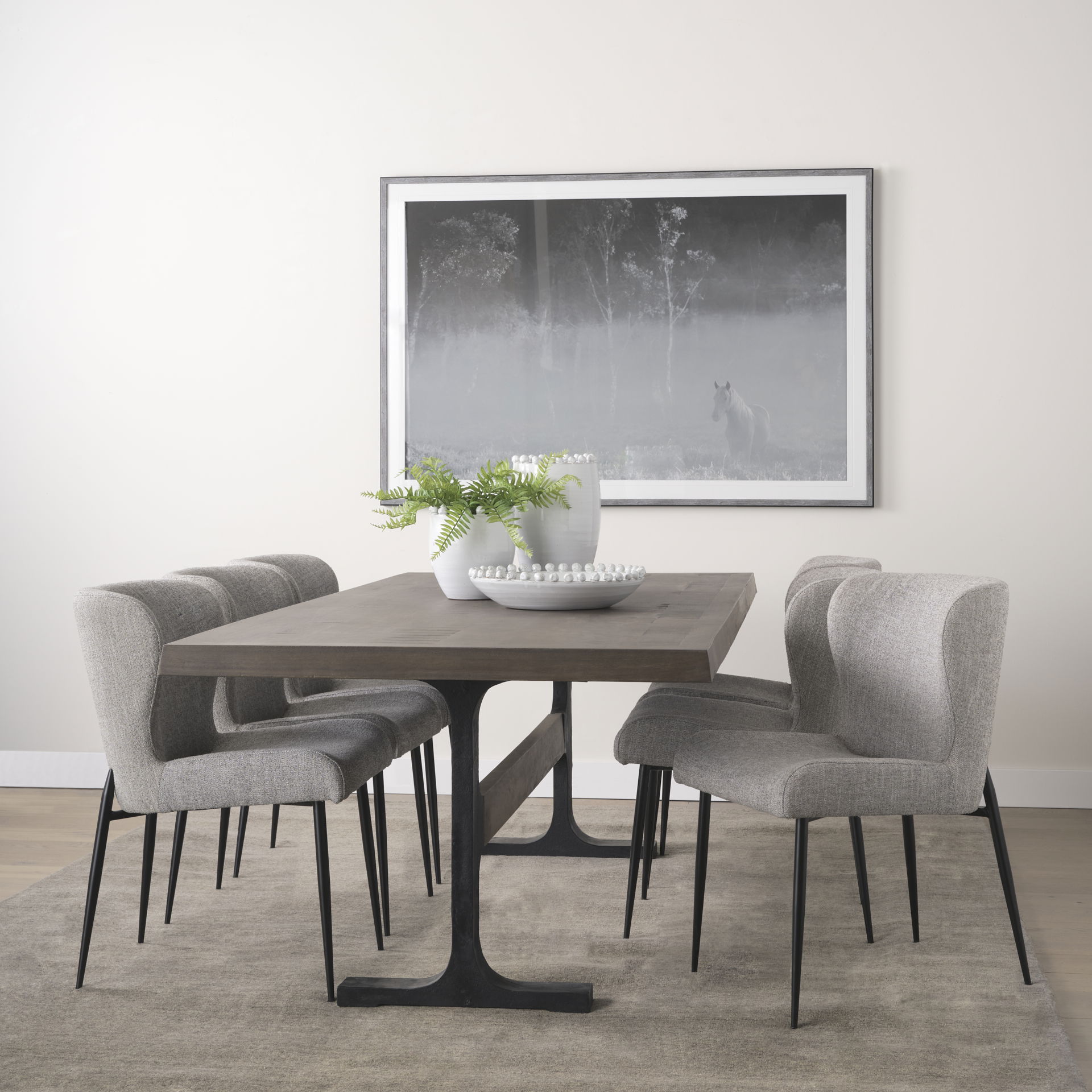 Araxi Rectangular Dark Brown Wood with Black Metal Base Dining Table, by Mercana, 95" length x 41" width x 30" height View 2