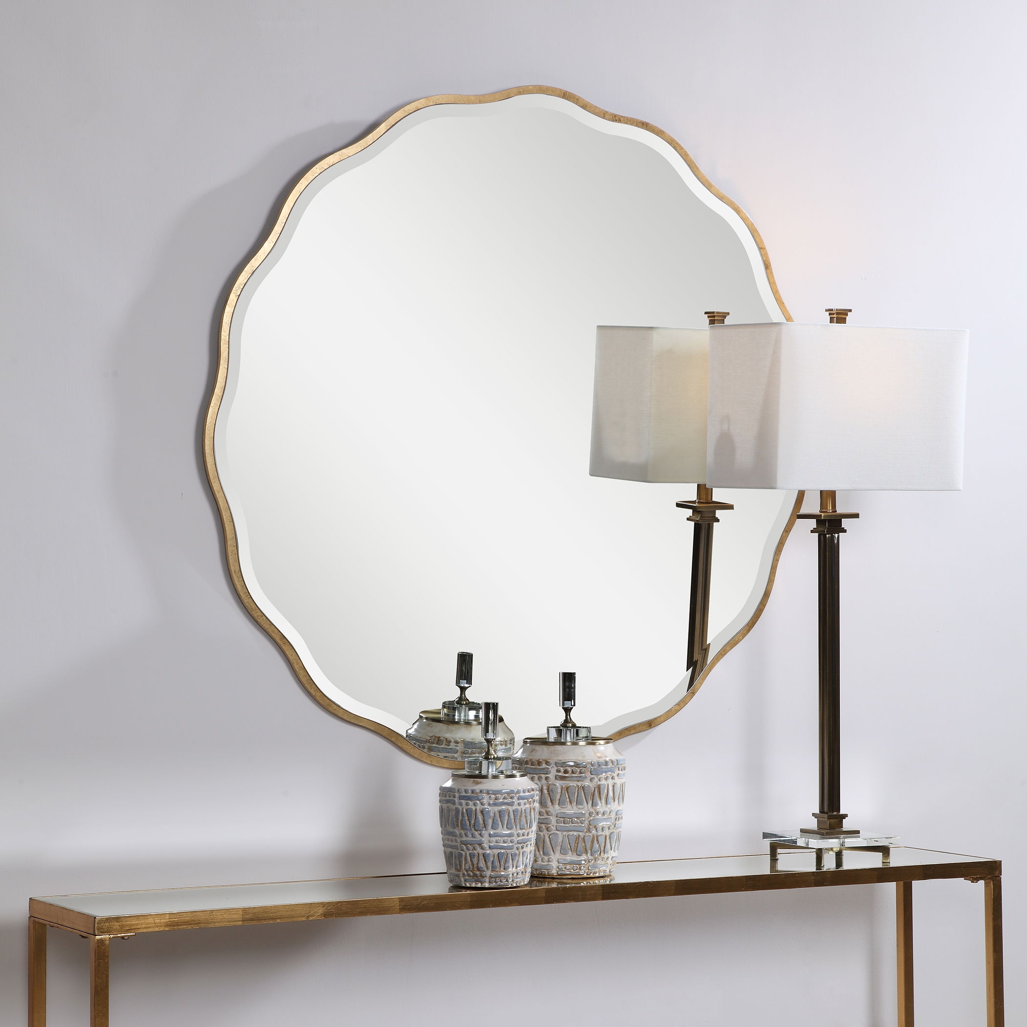 Aneta Gold Round Mirror large image 