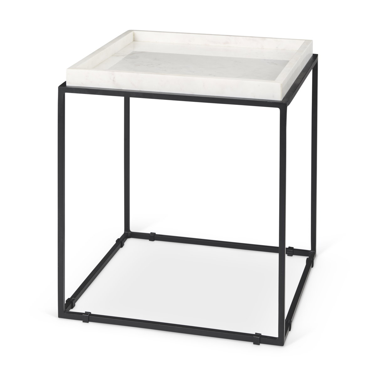 Nathan II 18' x 20' Square Top White Marble and Black Metal End/Side Table, Side & End Table by Mercana, 18" length x 18" width x 20" height View 1