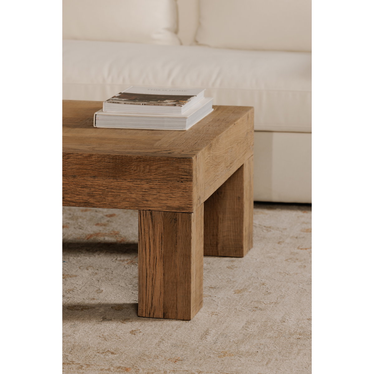 Evander Coffee Table Rectangle Aged Oak, by Moe's Home, 60" width x 16.5" height x 32" depth View 7