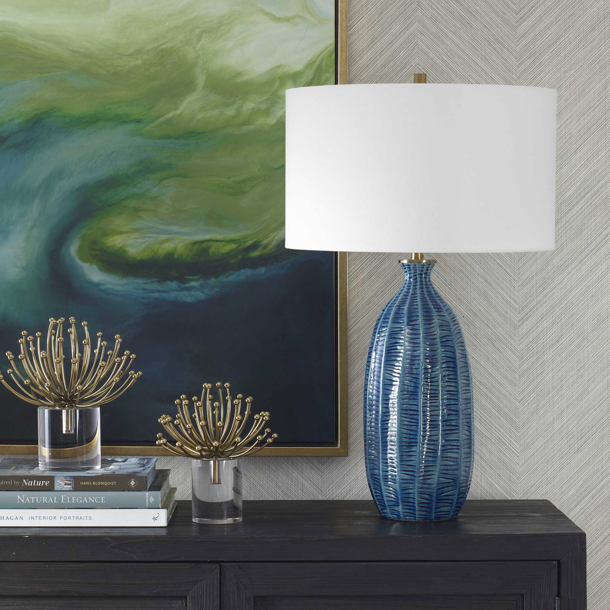 Bixby Blue Table Lamp, by Uttermost, 17" width x 28.5" height x 17" depth View 4