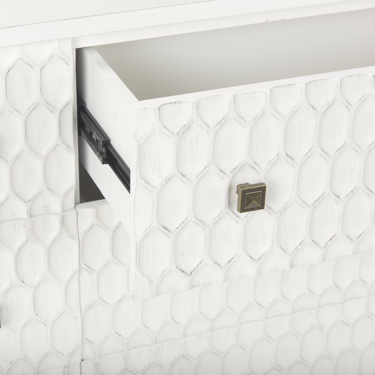 Savannah White Fir Veneer with Gold Metal Accents 6-Drawer Sideboard, Sideboards & Buffet by Mercana, 62.6" length x 15.75" width x 31.5" height View 13