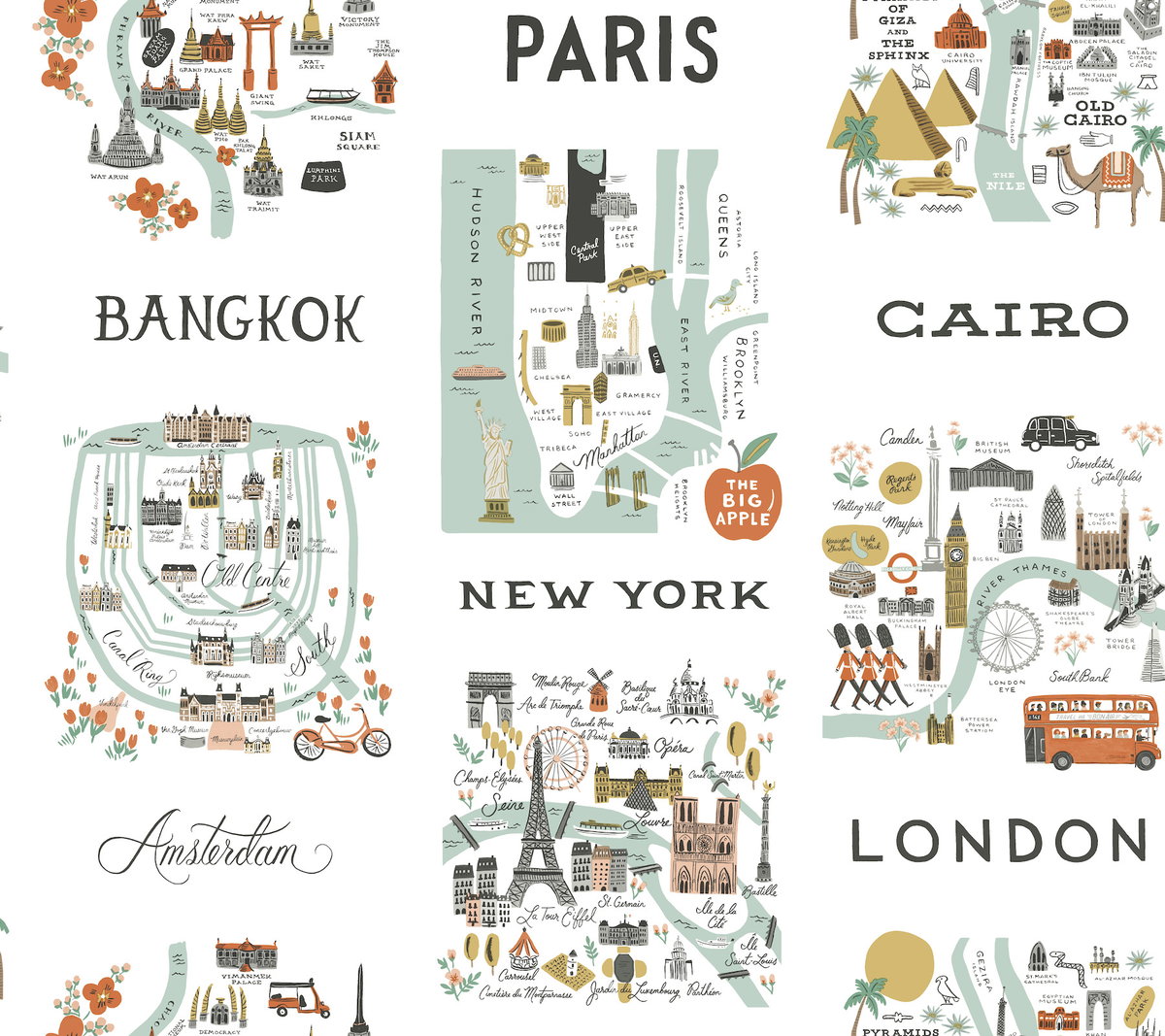 City Maps Mint Peel & Stick Wallpaper, by York Wall, 20' length x 2'3" width x 0.02" depth