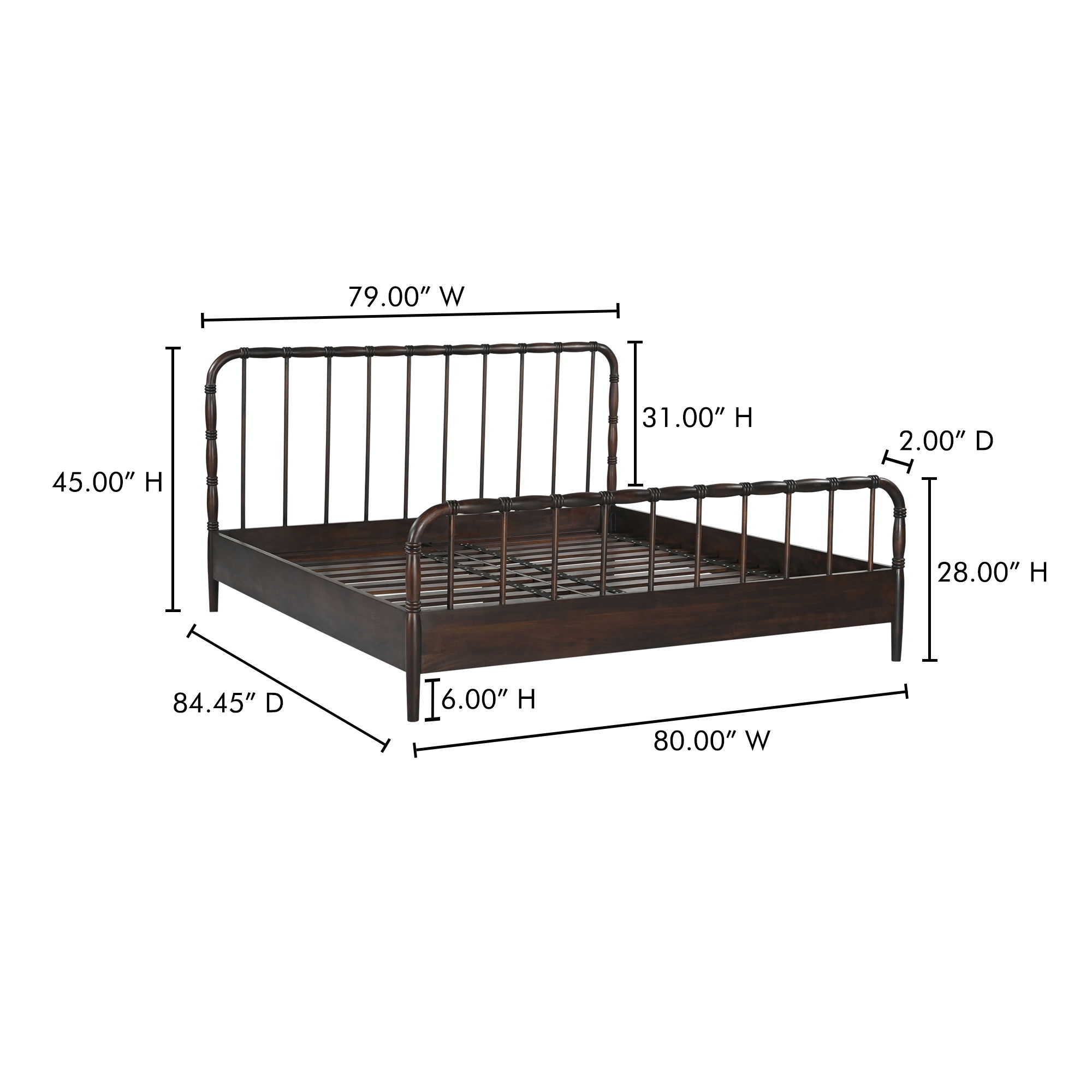 Vivian King Bed, by Moe's Home, 79" width x 45" height x 84.45" depth View 16