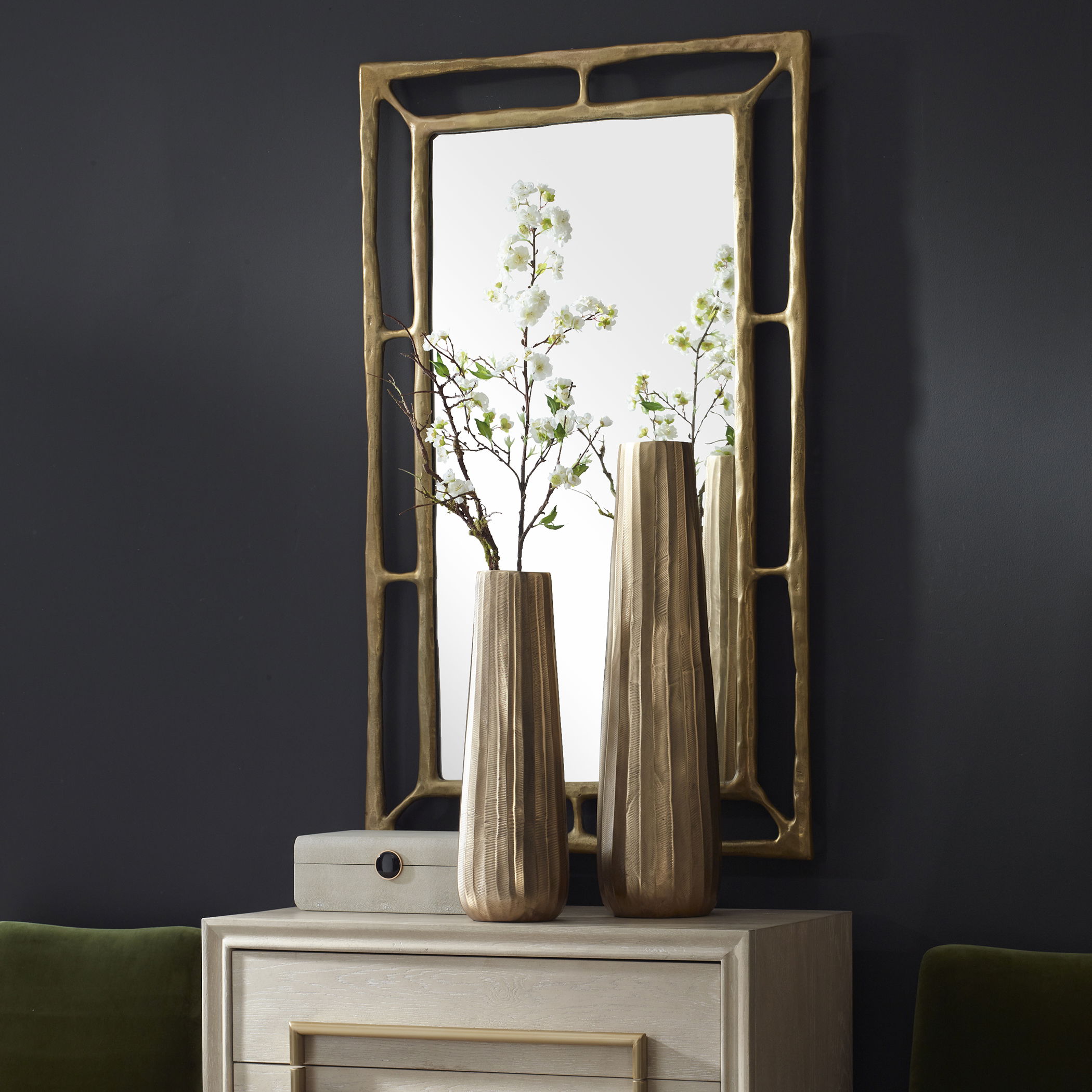 Vertiforge Antique Gold Vases Set/2, Decorative by Uttermost, 7.5" width x 27.75" height x 7.5" depth View 2