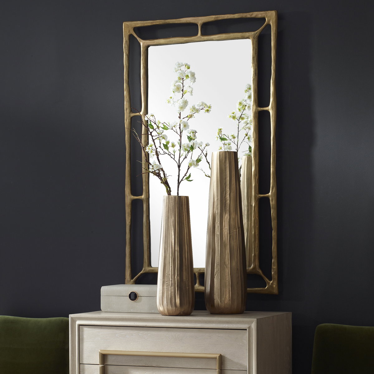 Vertiforge Antique Gold Vases Set/2, by Uttermost, 7.5" width x 27.75" height x 7.5" depth View 2