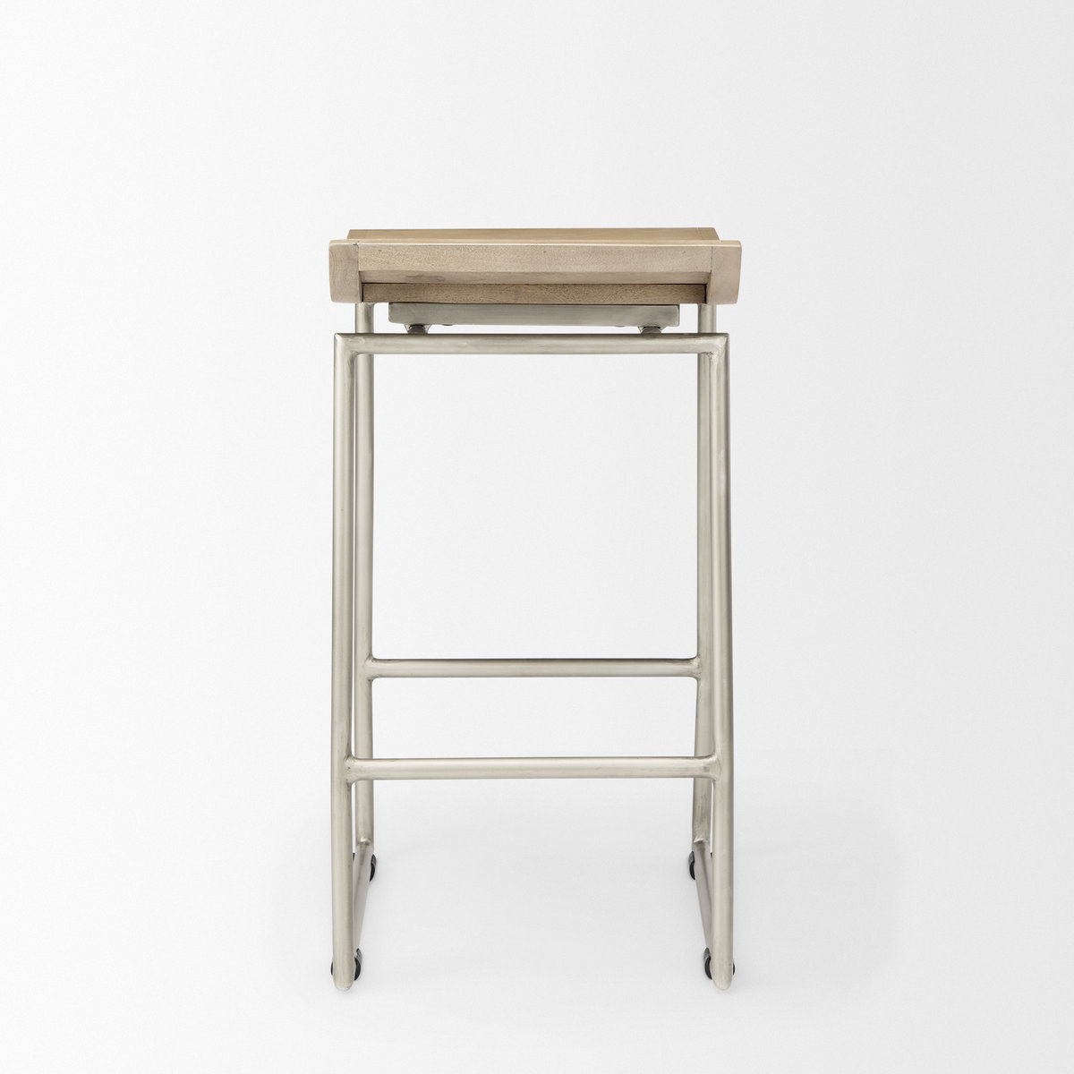 Givens Low Back 26in Seat Counter Stool | Brown Wood with Silver Metal, Counter & Bar Stool by Mercana, 14.1" length x 15.8" width x 26" height View 5